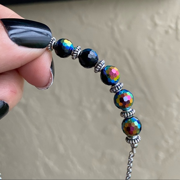 Druzy quartz moon double layer stainless steel chains boho iridescent necklace - Picture 9 of 12